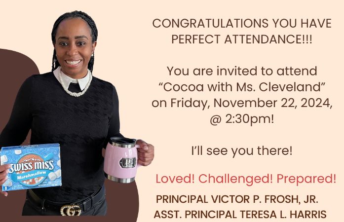  Ms. Cleveland with a box of cocoa and mug